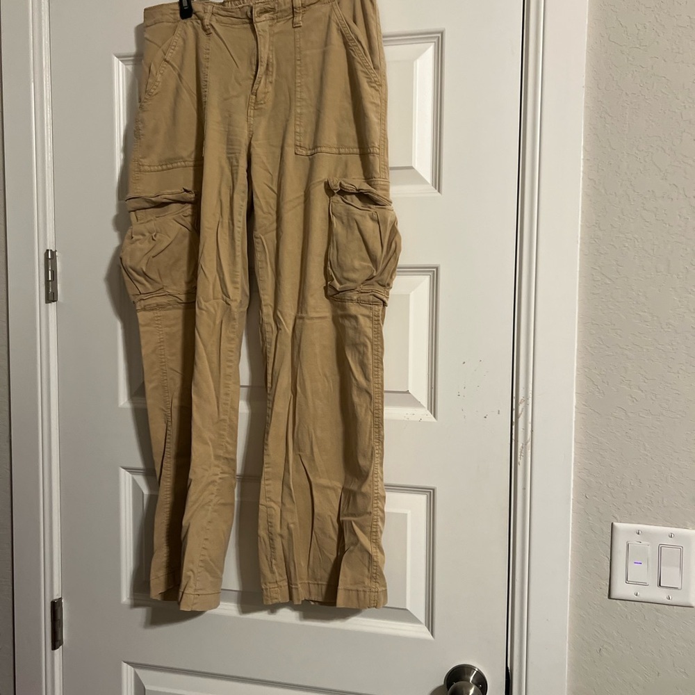 Lovegen Women's Tan Wide Leg Cargo Pants